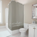 Chic Newlywed Mr Mrs Gray Monogram Shower Curtain<br><div class="desc">Chic gray monogram shower curtain with the text Mr and Mrs in white elegant scrip. The color felted wool is used for this stylish design you can customize with your married name. Perfect luxury gift for the newlywed couple. Exclusively designed for you by Happy Dolphin Studio.</div>