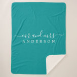 Chic Newlywed Mr Mrs Green Monogram Sherpa Blanket<br><div class="desc">Chic, modern monogrammed sherpa blanket with the text Mr and Mrs in white elegant script on a green background. Simply add your married name. The color viridian green is used for this stylish design. Perfect luxury gift for the newlywed couple. If you need any help or matching products please contact...</div>