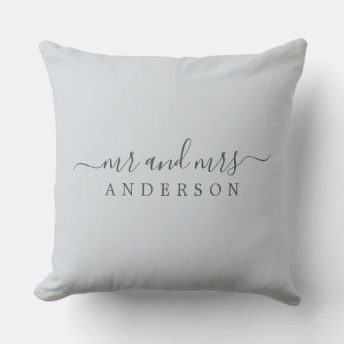 Chic Newlywed Mr Mrs Ice Blue Monogram Throw Pillow