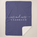 Chic Newlywed Mr Mrs Navy Blue Monogram Sherpa Blanket<br><div class="desc">Chic, modern monogrammed navy blue sherpa blanket with the text Mr and Mrs in white elegant script. Simply add your married name. The color navy blue is used for this stylish design. Perfect luxury gift for the newlywed couple. If you need any help or matching products please contact us at...</div>
