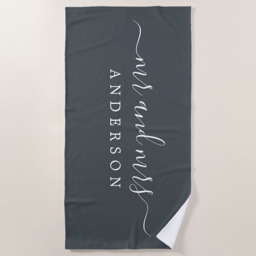 Chic Newlywed Mr Mrs Off_black Monogrammed Beach Towel