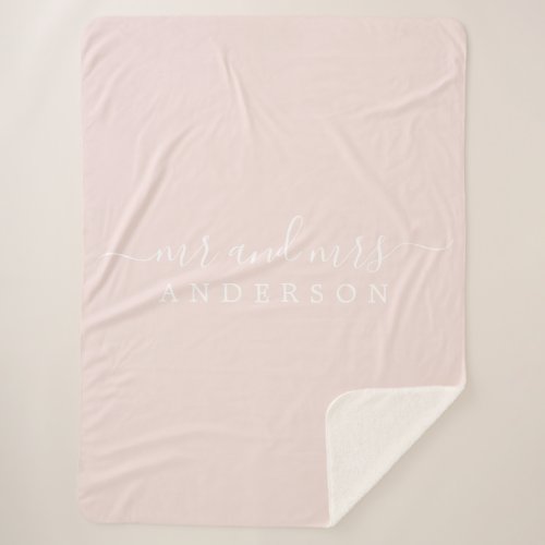 Chic Newlywed Mr Mrs Pastel Pink Monogram Sherpa Blanket