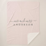 Chic Newlywed Mr Mrs Pastel Pink Monogram Sherpa Blanket<br><div class="desc">Chic, modern monogrammed sherpa blanket with the text Mr and Mrs in off-black elegant script on a pastel pink background. Simply add your married name. The color ashes of roses is used for this stylish design. Perfect luxury gift for the newlywed couple. If you need any help or matching products...</div>