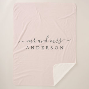 Chic Newlywed Mr Mrs Pastel Pink Monogram Sherpa Blanket