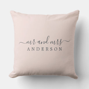 Chic Newlywed Mr Mrs Pastel Pink Monogram Throw Pillow