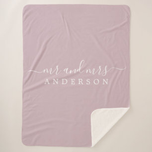 Chic Newlywed Mr Mrs Pastel Purple Monogram Sherpa Blanket