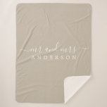 Chic Newlywed Mr Mrs Shiitake Gray Monogram Sherpa Blanket<br><div class="desc">Chic, modern monogrammed sherpa blanket with the text Mr and Mrs in white elegant script on an gray background. Simply add your married name. The color shiitake gray is used for this stylish design. Perfect luxury gift for the newlywed couple. If you need any help or matching products please contact...</div>