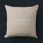 Chic Newlywed Mr Mrs Shiitake Gray Monogram Throw Pillow<br><div class="desc">Chic, modern monogrammed pillow with the text Mr and Mrs in white elegant script on a shiitake gray background. Simply add your married name. Perfect gift for the newlywed couple. Exclusively designed for you by Happy Dolphin Studio. If you need any help or matching products please contact us at happydolphinstudio@outlook.com....</div>