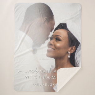 Chic Newlywed Mr Mrs Wedding Photo Sherpa Blanket