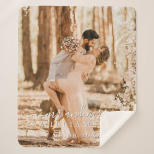 Chic Newlywed Mr Mrs Wedding Photo Sherpa Blanket