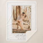 Chic Newlywed Mr Mrs Wedding Photo Sherpa Blanket<br><div class="desc">Chic, modern monogrammed wedding photo sherpa blanket with the text Mr and Mrs in off-black elegant script calligraphy and your wedding date on a white background. Simply add your married name and wedding date. Perfect luxury keepsake gift for the newlywed couple. Exclusively designed for you by Happy Dolphin Studio. If...</div>