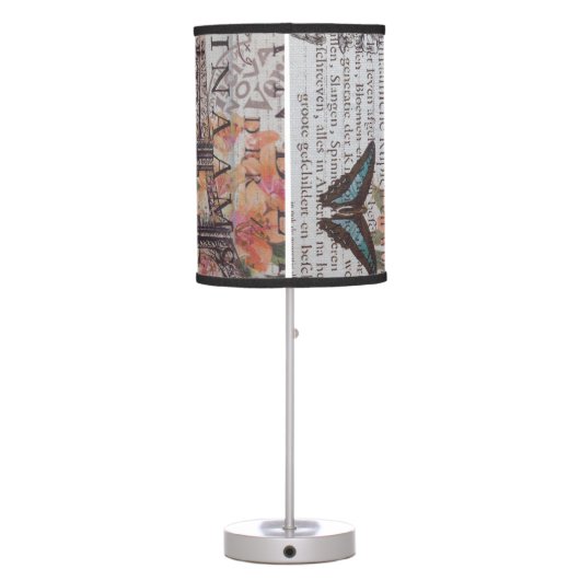 chic newspaper print french Paris Eiffel Tower Table Lamp (Back)