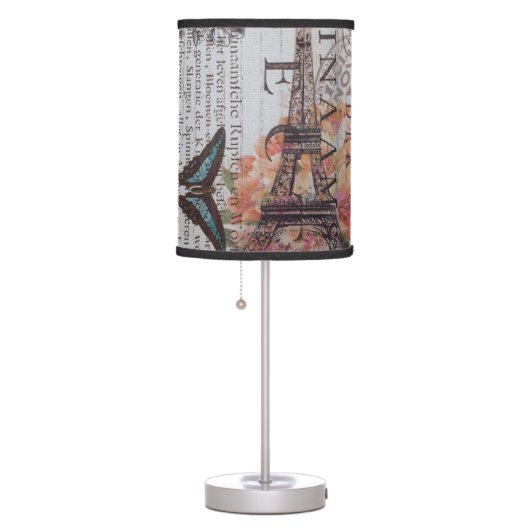 chic newspaper print french Paris Eiffel Tower Table Lamp (Right)