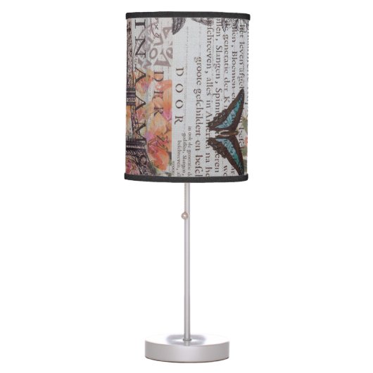 chic newspaper print french Paris Eiffel Tower Table Lamp (Front)