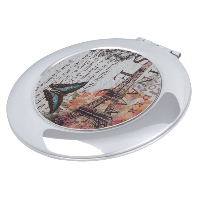 chic newspaper print french Paris Eiffel Tower Vanity Mirror (Turned)