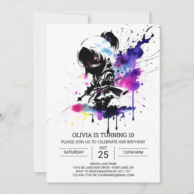 Chic Ninja Custom Girl Birthday Invitation (Front)