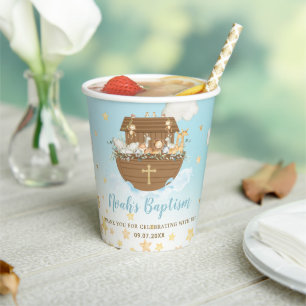 Chic Noah's Ark Blue Baby Shower Baptism Birthday Paper Cups