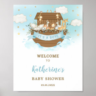 Chic Noah's Ark Boy Baby Shower Welcome  Poster