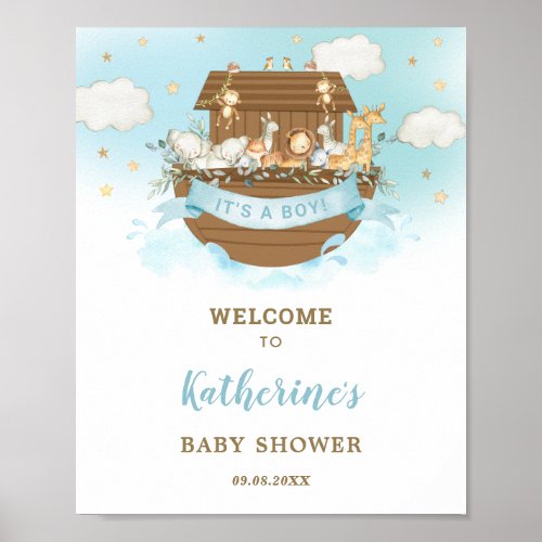 Chic Noahs Ark Boy Baby Shower Welcome  Poster