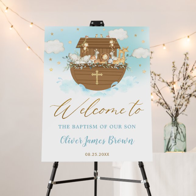Chic Noah's Ark Boy Baptism Christening Welcome  Foam Board (In Situ (Stand))