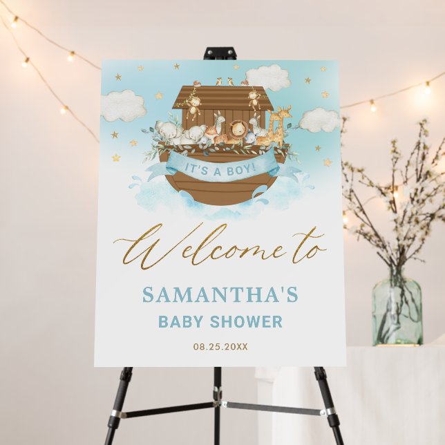 Chic Noah's Ark Boy Birthday Baby Shower Welcome   Foam Board (In Situ (Stand))