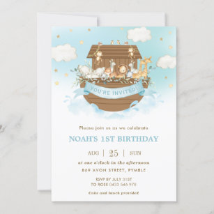 Chic Noah's Ark Cute Animals Boy Birthday Party Invitation