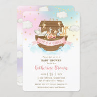 Chic Noah's Ark Cute Animals Girl Baby Shower   Invitation