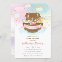 Chic Noah's Ark Cute Animals Girl Baby Shower   Invitation