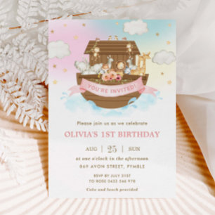 Chic Noah's Ark Cute Animals Girl Birthday Party Invitation