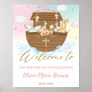 Chic Noah's Ark Girl Baptism Christening Welcome Poster