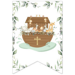 Chic Noah&#39;s Ark Greenery Baptism Christening Bunting Flags