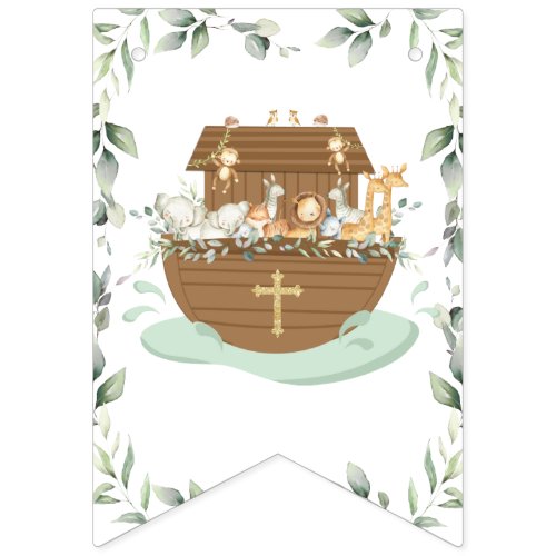 Chic Noahs Ark Greenery Baptism Christening Bunting Flags