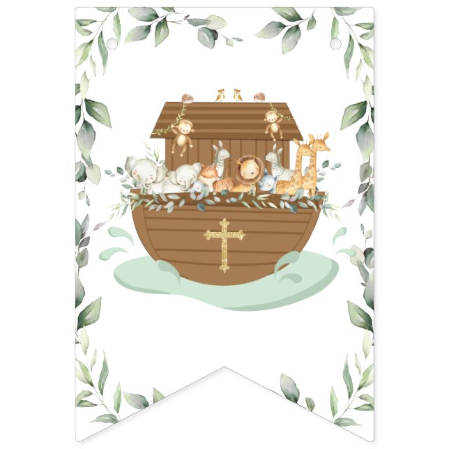 Chic Noah's Ark Greenery Baptism Christening Bunting Flags (First Flag)
