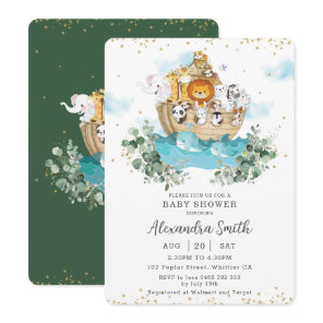 Chic Noah's Ark Greenery Cute Animals Baby Shower  Invitation