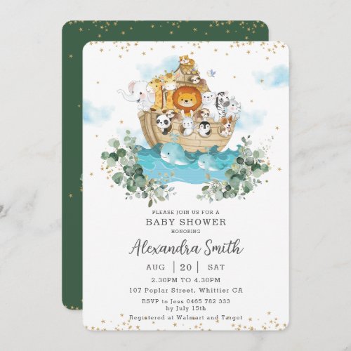 Chic Noahs Ark Greenery Cute Animals Baby Shower  Invitation