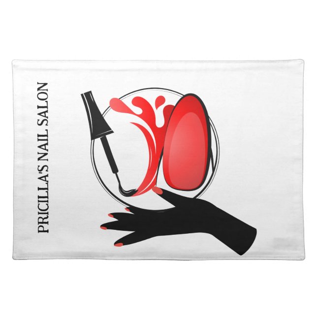Chic Noir Nail Technician swirly red nails Cloth Placemat (Front)