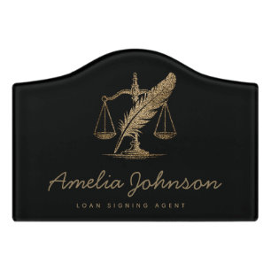 Chic Notary Loan Signing Agent Black Gold Glitter Door Sign