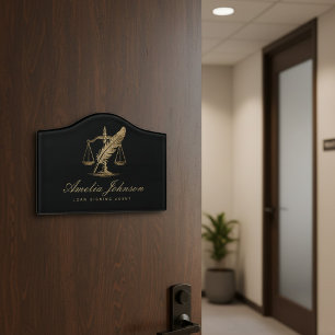 Chic Notary Loan Signing Agent Black Gold Glitter  Door Sign