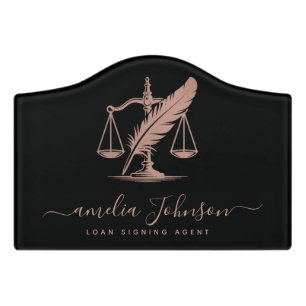 Chic Notary Loan Signing Agent Black Rose Gold Door Sign