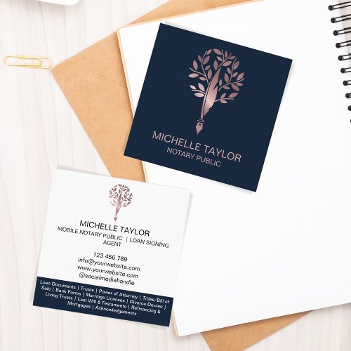 Chic Notary Loan Signing Agent Rose Gold Modern Square Business Card