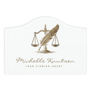 Chic Notary Loan Signing Agent White Gold Glitter Door Sign