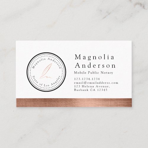 Chic Notary Loan Signing Stamp Rose Gold Foil  Bus Business Card