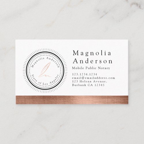 Chic Notary Loan Signing Stamp Rose Gold Foil  Business Card