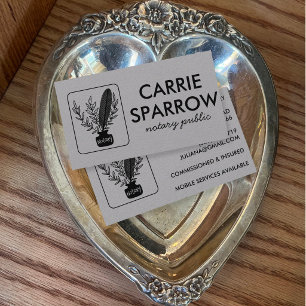 Chic Notary Public Inkpot Quill Botanical Logo  Business Card
