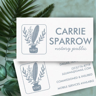 Chic Notary Public Inkpot Quill Botanical Logo Business Card
