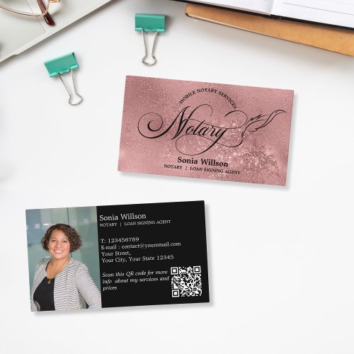 Chic Notary Public Loan Signing Photo QR Code Business Card