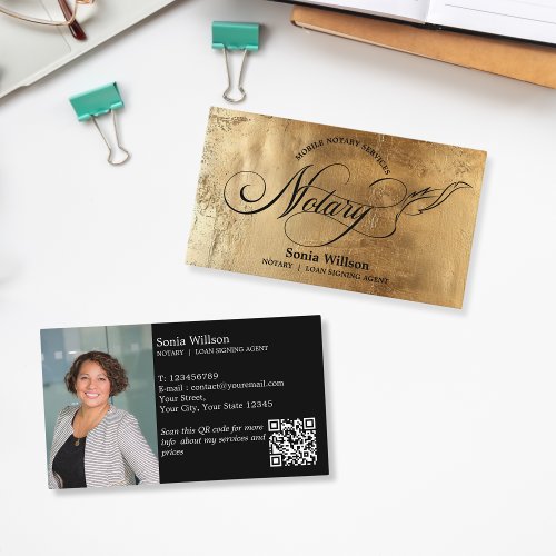 Chic Notary Public Loan Signing Photo QR Code Business Card