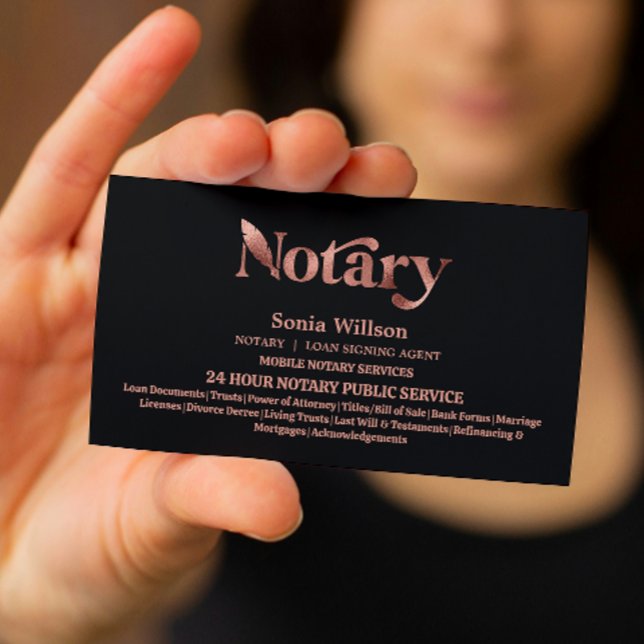 Chic Notary Public Rose Gold Loan Signing Agent Business Card (Creator Uploaded)