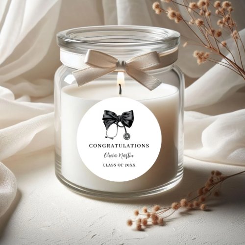 Chic Nurse Graduation Coquette Bow Medical Classic Round Sticker