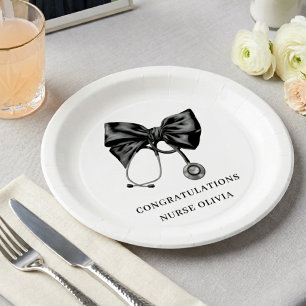 Chic Nurse Graduation Coquette Bow Medical Dining Paper Plates